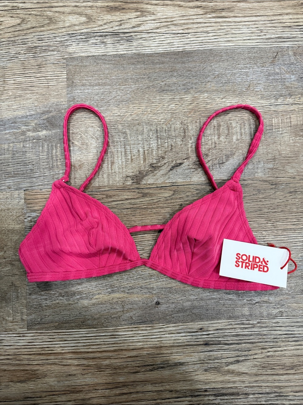 SOLID & STRIPED Hot Pink Ribbed Triangle Bikini Top
